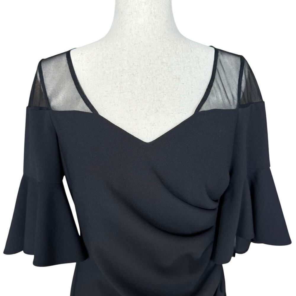 Calvin Klein Black Illusion Ruched Bell Sleeve Cocktail Dress, Women's Size 6 - Picture 8 of 15